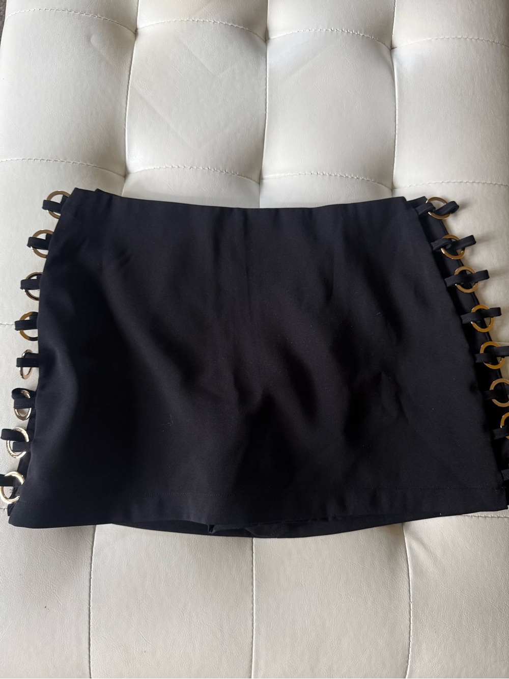 Olivaceous Black Mini Skirt with Side Ring Ladder Detail